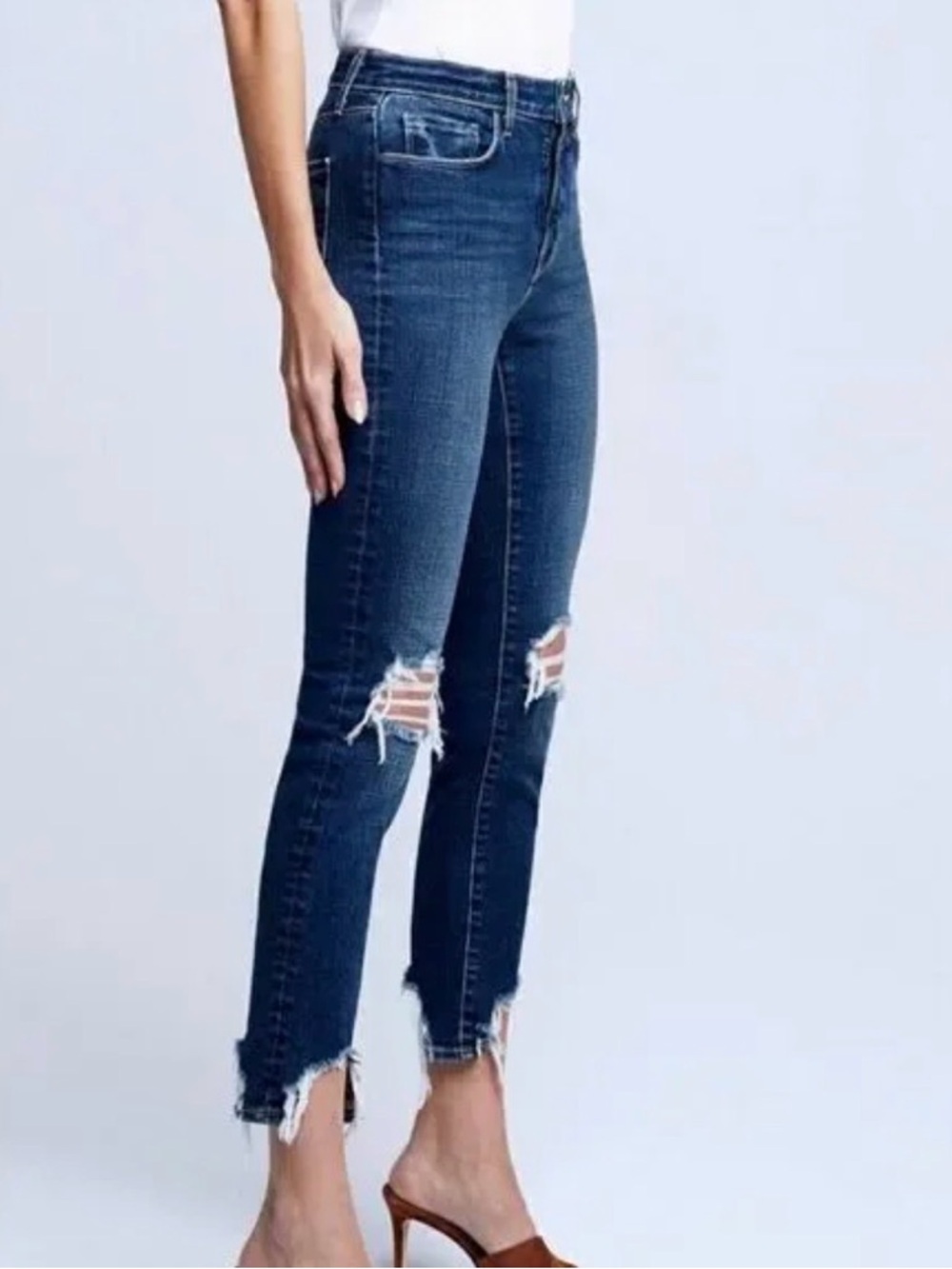 L'AGENCE Dark Blue Distressed Jeans